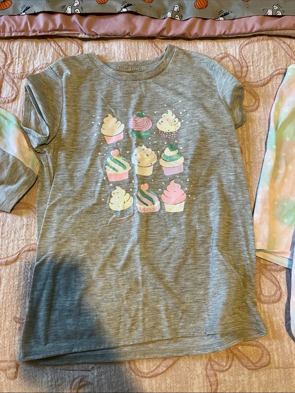 Girls' 4 piece BCBG Gray & Pastel Tie-Dye Cupcake Pajama Set